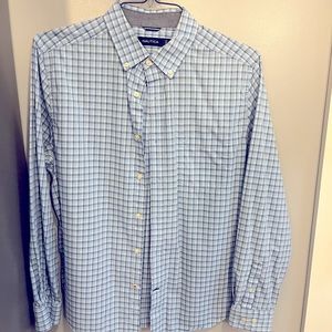 Men’s blue plaid nautical button down dress shirt